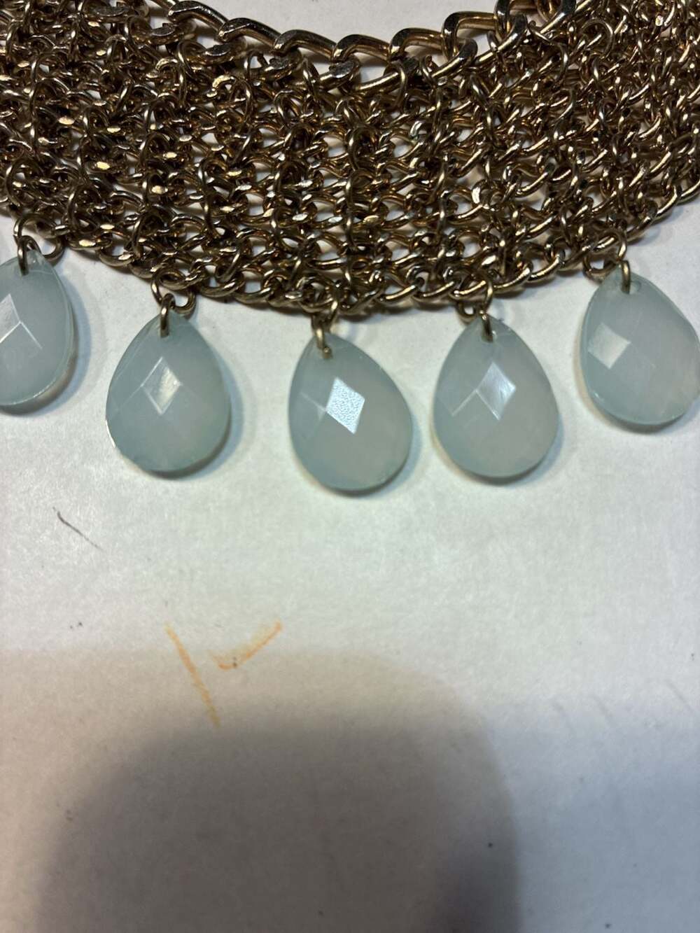 Statement Necklace Gold Tone Multi Strand Chain Glass Tear Drop Bib - Picture 2 of 7